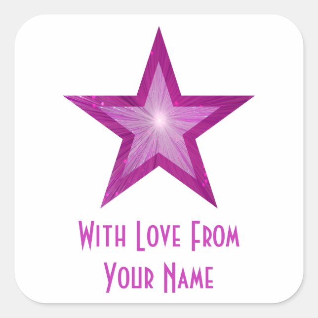 Cuadrada Estrella rosa 'Con amor de', blanco pegatina cuadr (Anverso)