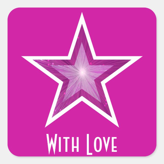 Cuadrada Estrella rosa 'Con amor' pegatina cuadrado rosa (Anverso)