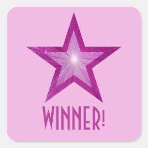 Cuadrada Estrella rosa '¡GANADOR!' pegatina cuadrado rosa p