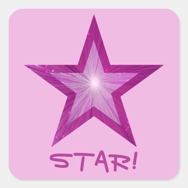 Cuadrada Estrella rosa 'STAR!' pegatina cuadrado rosa pálid (Anverso)