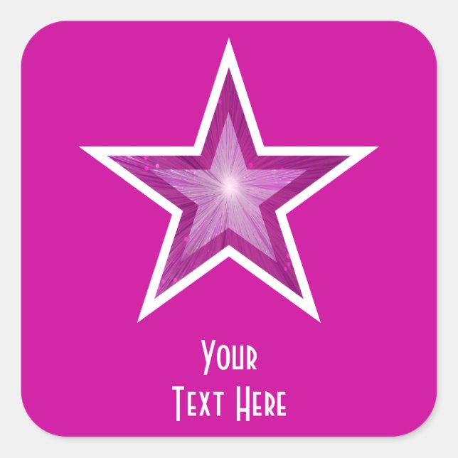 Cuadrada Estrella rosa 'Tu texto' pegatina cuadrado rosa (Anverso)