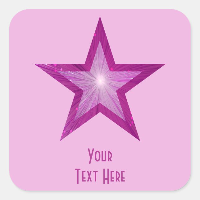 Cuadrada Estrella rosa 'Tu texto' pegatina cuadrado rosa (Anverso)
