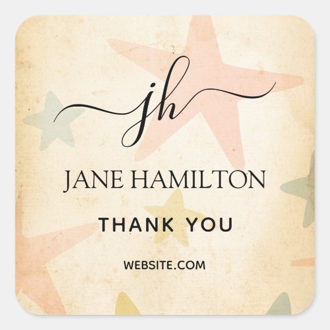 Cuadrada Estrellas angustiadas Gracias Pegatina Cuadrado (Anverso)