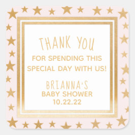Cuadrada Estrellas Rubor de oro rosado para bebé pegatina