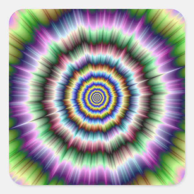 Cuadrada Explosión en Pegatina violeta verde y azul (Anverso)