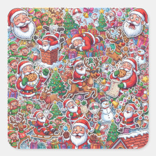 Cuadrada Expresiones Divertidas de Papá Noel Pegatina de Na