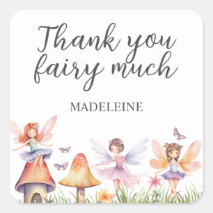 Cuadrada Fairy Birthday Gracias Pegatina