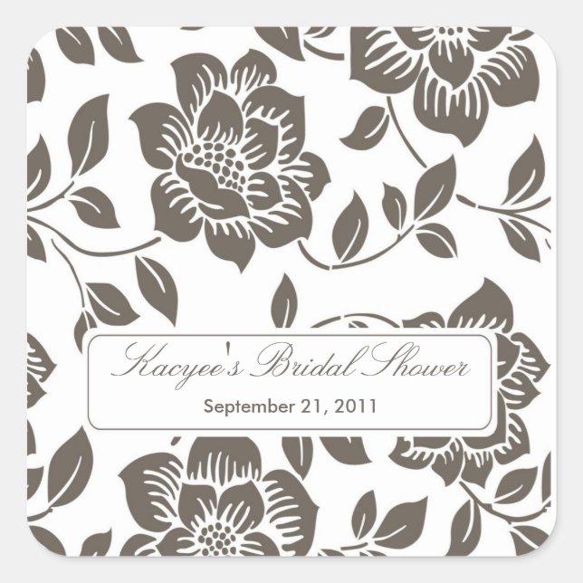 Cuadrada Fall Brown Floral Bridal Shower Square Pegatina (Anverso)