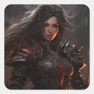Cuadrada Fantasía Mujer guerrera caballero - Pegatina
