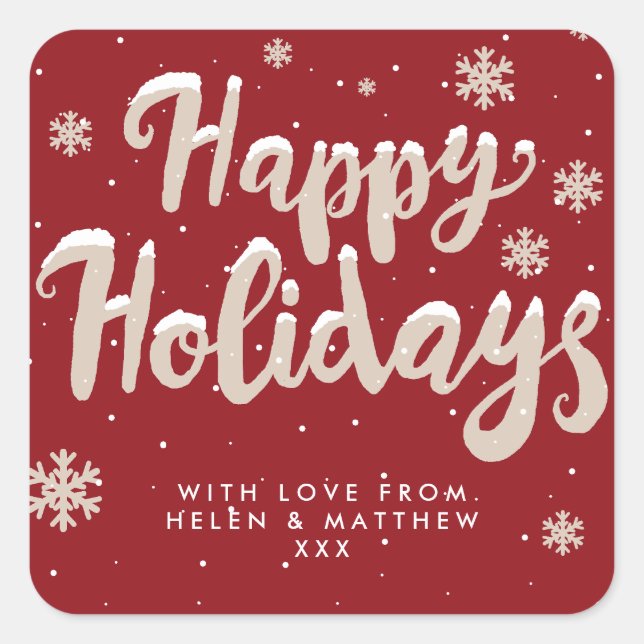 Cuadrada Fantasma de nieve roja y blanca pegatina de Felice (Anverso)