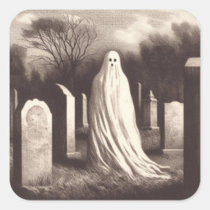 Cuadrada Fantasma en Graveyard Vintage Ilustracion Pegatina