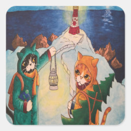 Cuadrada Faro de noche gatos Pegatina rectangular