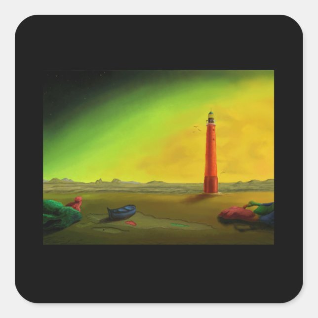 Cuadrada Faro en un pegatina paisajístico estéril (Anverso)