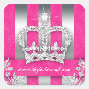 Cuadrada Fashion Stripes Pegatina Jewelry Pink Crown Silver