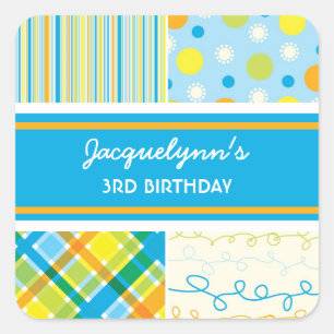 Cuadrada fatfatin Retro Beach Blue Combo Pegatina de cumple