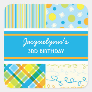 Cuadrada fatfatin Retro Beach Blue Combo Pegatina de cumple