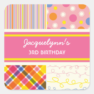 Cuadrada fatfatin Retro Hot Pink Combo Cumpleaños Pegatina
