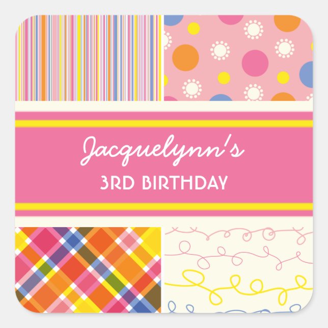 Cuadrada fatfatin Retro Hot Pink Combo Cumpleaños Pegatina (Anverso)