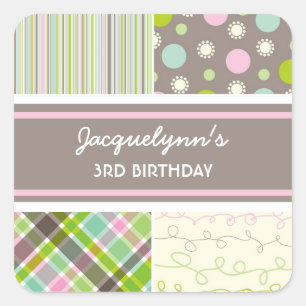 Cuadrada fatfatin Retro Sweet Pink Combo Pegatina de cumple