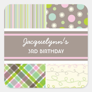 Cuadrada fatfatin Retro Sweet Pink Combo Pegatina de cumple
