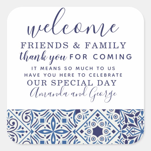 Cuadrada Favor de la boda Pegatina de agradecimiento person (Anverso)