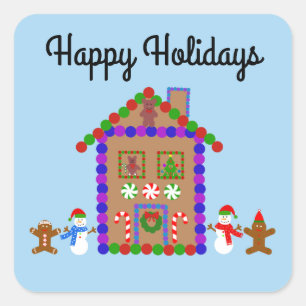 Cuadrada Felices Fiestas, Casa de Gingerbread #1-2 Pegatina