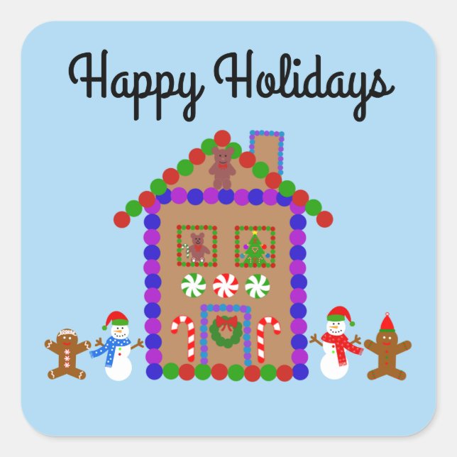 Cuadrada Felices Fiestas, Casa de Gingerbread #1-2 Pegatina (Anverso)