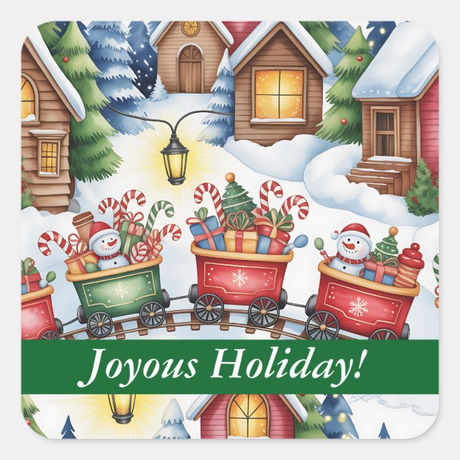 Cuadrada Felices fiestas! Personalizado Pegatina de vacacio (Anverso)