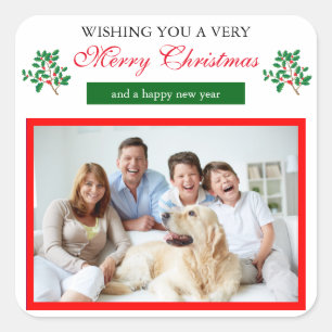 Cuadrada Felices Navidad del acebo - pegatina cuadrado