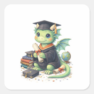 Cuadrada Felicidades Graduado Pegatina Dragón
