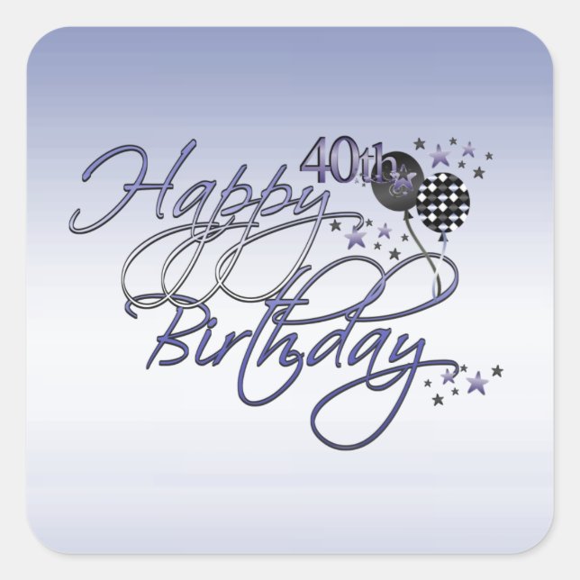 Cuadrada Feliz 40.º Pegatina de cumpleaños (Anverso)