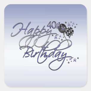 Cuadrada Feliz 40.º Pegatina de cumpleaños