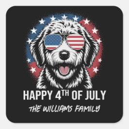 Cuadrada Feliz 4 de julio - Gracioso Pegatina Patriótico de