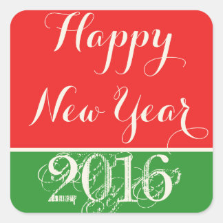 Cuadrada Feliz Año Nuevo 2016 Pegatina Verde Rojo