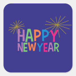 Cuadrada Feliz Año Nuevo con Pegatina de fuegos artificiale
