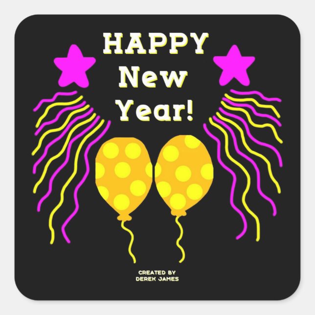 Cuadrada Feliz Año Nuevo desea Pegatina cuadrado (Anverso)