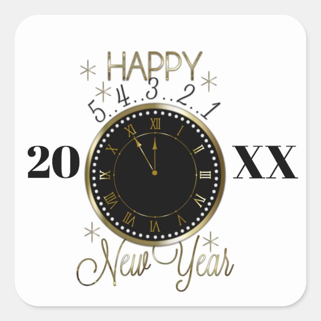 Cuadrada Feliz Año Nuevo fiesta añada pegatina de fecha (Anverso)