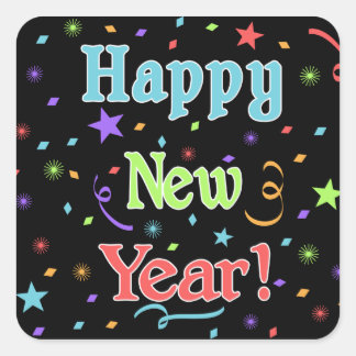 Cuadrada Feliz Año Nuevo Pegatina