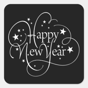 Cuadrada Feliz Año Nuevo Pegatina