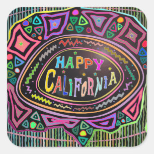 Cuadrada Feliz Arte: "Feliz California" Pegatina