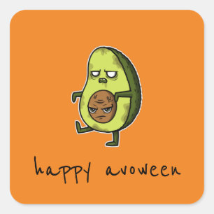 Cuadrada Feliz Avoween - Funny Pegatina de aguacate Hallowe