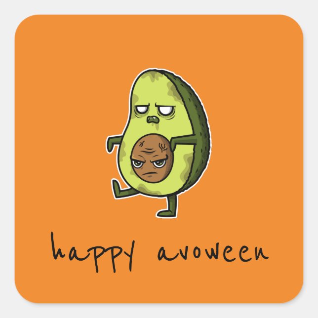 Cuadrada Feliz Avoween - Funny Pegatina de aguacate Hallowe (Anverso)