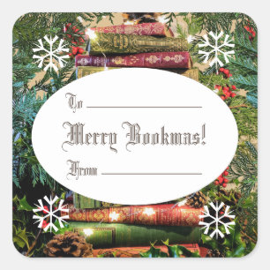 Cuadrada ¡Feliz Bookmas! Pegatina cuadrado de Bookstack