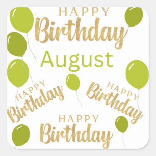 Cuadrada Feliz cumpleaños Agosto Pegatina de cumpleaños