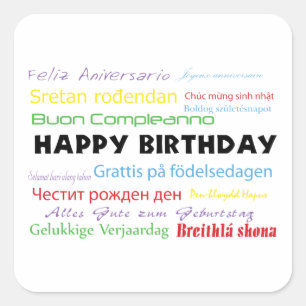 Cuadrada Feliz cumpleaños en muchos idiomas Pegatina