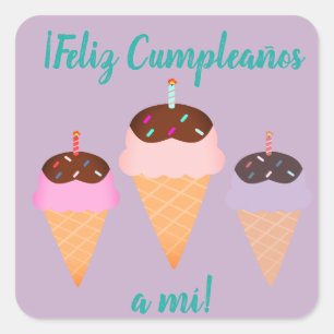 Cuadrada "Feliz cumpleaños" español, feliz Pegatina de cump