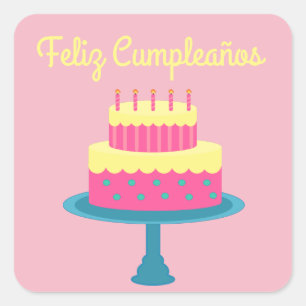 Cuadrada "Feliz cumpleaños" español, feliz Pegatina de cump