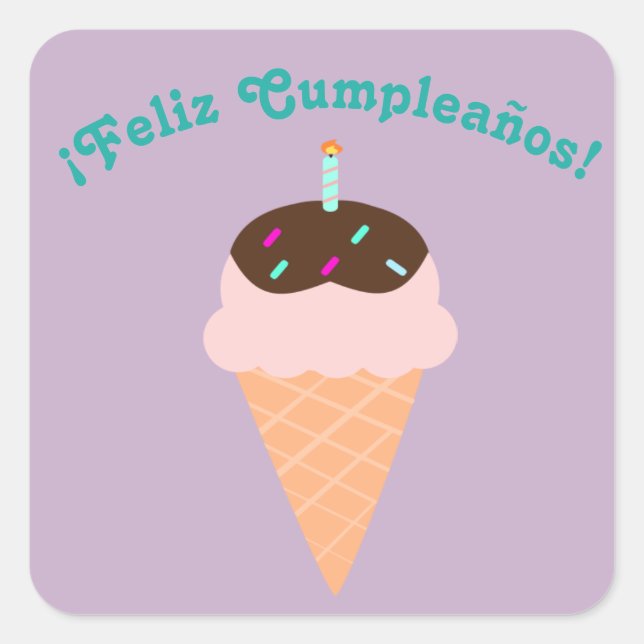 Cuadrada "Feliz cumpleaños" español, feliz Pegatina de cump (Anverso)