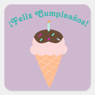 Cuadrada "Feliz cumpleaños" español, feliz Pegatina de cump