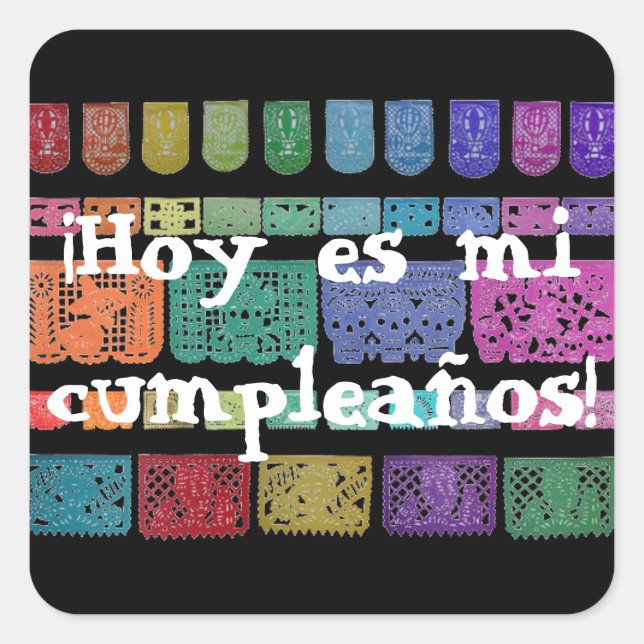 Cuadrada Feliz Cumpleanos Pegatina (Anverso)